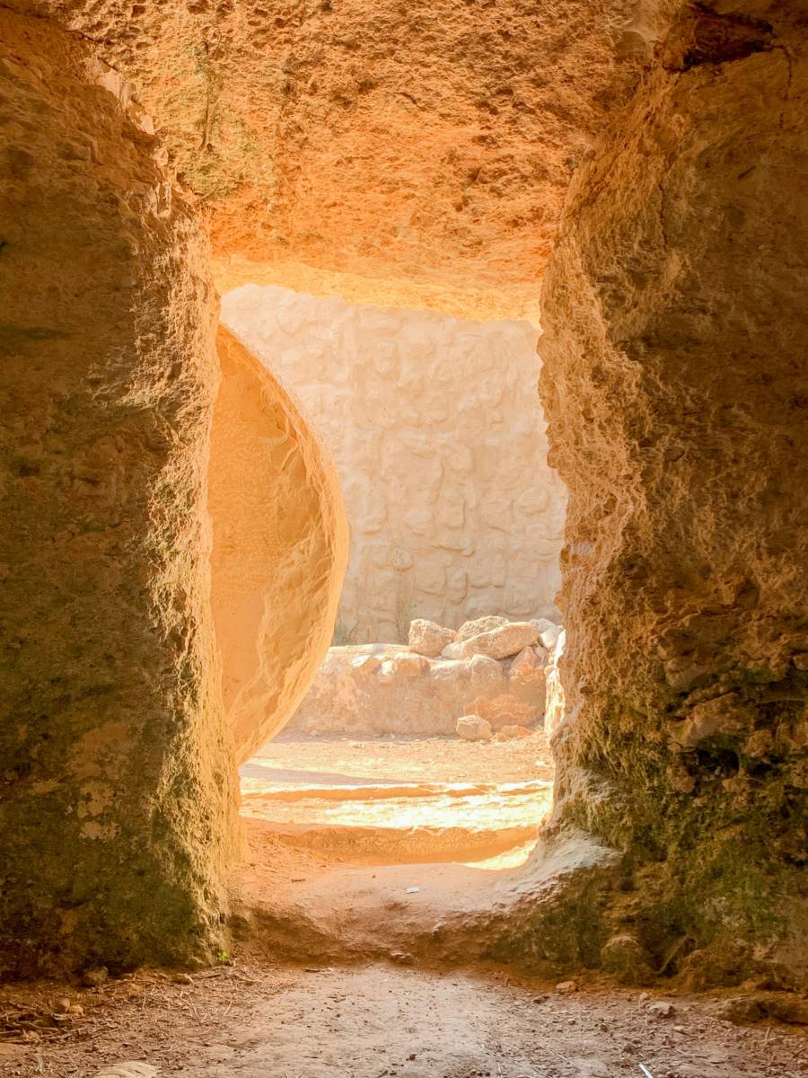 Open stone tomb.